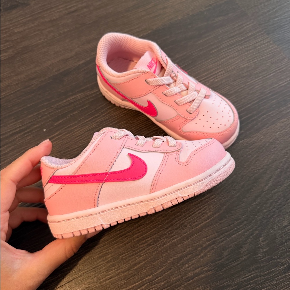 Nike Kids Pink Low-Top Sneakers with Hot Pink Swoosh